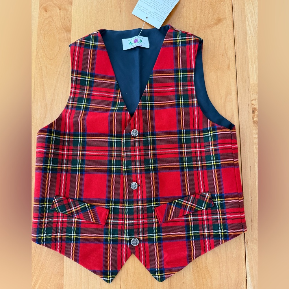 NWT McArthur Glaschu wool lined tartan plaid waistcoat vest Christmas boys 7/8?